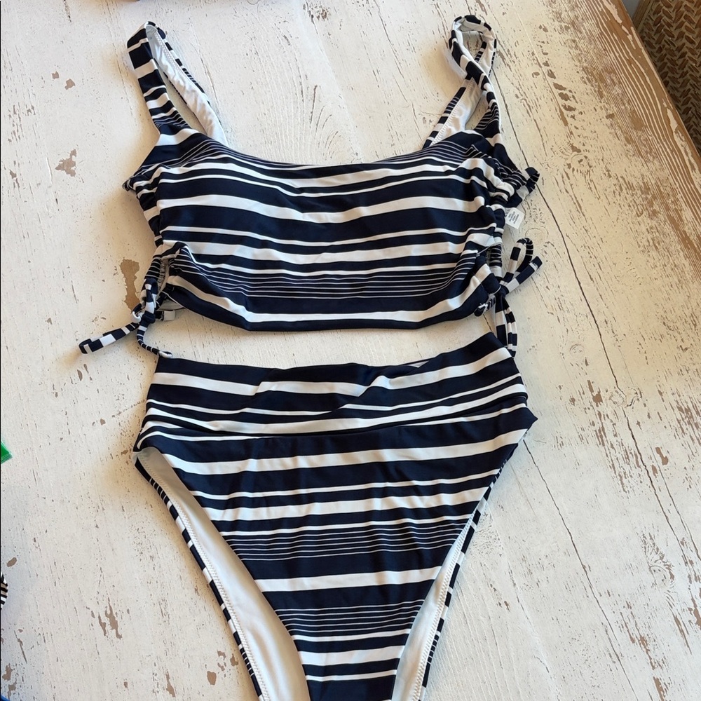 aerie Navy and White Striped Swim